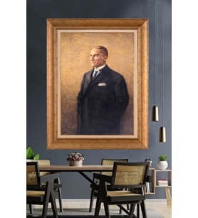 Altın Varaklı Çerçeveli Paspartulu Atatürk Tablo nh256 (Gold)