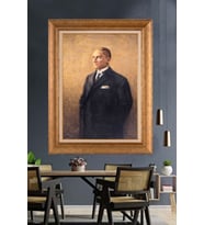 Altın Varaklı Çerçeveli Paspartulu Atatürk Tablo nh256 (Gold)