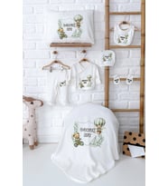 Pia Baby Premium İsim Baskılı Yenidoğan Erkek Bebek Hastane Çıkışı Set 5038-02 (Ekru)