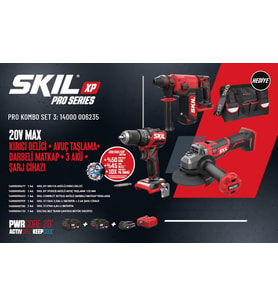 SKIL PRO KOMBO SET 3 (20V MAX KIRICI + AVUÇ TASLAMA+ DarbelI Matkap + 3 AKÜ + Sarj CIHAZI)