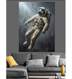 Uzay Boşluğunda Süzülen Modern Astronot Dekoratif Kanvas - Mdf Ahşap Tablo