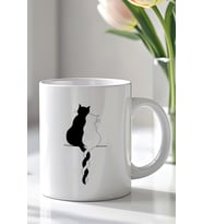 Aşk Temalı Kedi Figürlü 330ml Baskılı Beyaz Seramik Kupa Bardak
