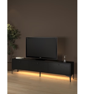 Venüs Led Işıklı Dolaplı Minifiksli 180 Cm Geniş Tv Ünitesi - Tv Sehpası - Wood Siyah