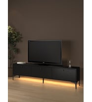 Venüs Led Işıklı Dolaplı Minifiksli 180 Cm Geniş Tv Ünitesi - Tv Sehpası - Wood Siyah