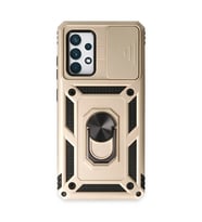 Samsung Galaxy A72 Kılıf Pars Lens Yüzüklü Silikon - Gold