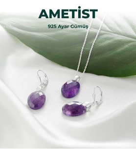Luxtone Sertifikalı Ametist Set 925 Ayar Gümüş Kolye Küpe Kadın Takı LX0220ST