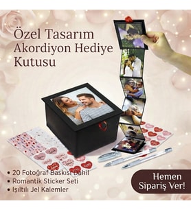 Sihirli Akordiyon Hediye Kutusu 20 Fotoğraflı+Jel kalemli+sticker (Düz Siyah)