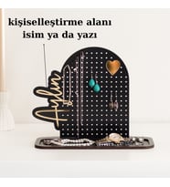 Kişiye Özel Gold Ayna Pleksi Küpe Standı – İsimli Takı Askısı, Delikli Küpe Organizeri (A.Siyah)