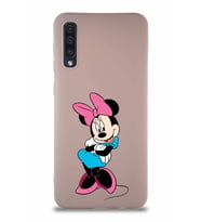 Samsung Galaxy A50 Soft Premier Kapak Minnie Mouse-D Tasarımlı Silikon Kılıf - Pudra (Şeffaf)