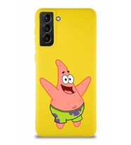 Samsung Galaxy S21 Plus Soft Premier Kapak Patrick Yıldız Tasarımlı Silikon Kılıf - Sarı (Şeffaf)