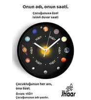 İsme Özel Güneş ve Gezegenler Çocuk Odası Duvar Saati Orta Boy 30 cm Siyah Camlı Sessiz