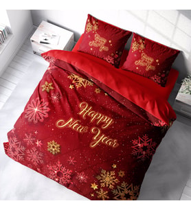 Monohome Yılbaşı Süsü Merry Christmas Çift Kişilik 3D Nevresim Takımı Pamuk Saten Kar Kristalleri (Çok Renkli)