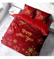Monohome Yılbaşı Süsü Merry Christmas Çift Kişilik 3D Nevresim Takımı Pamuk Saten Kar Kristalleri (Çok Renkli)
