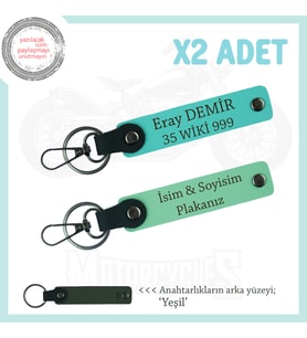 İkili Anahtarlık – İsim & Plaka Yazılabilir Kişiye Özel Değerli Hediye Seti, Yeşil-Turkuaz-Ysl
