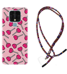 Tecno Camon 16 18P Pova Kılıf Boyun Asklı Rasta Silikon Heart Lollipop 1414