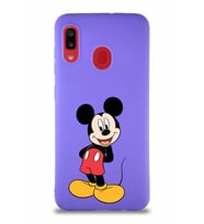 Samsung Galaxy A20 Soft Premier Kapak Mickey Mouse-B Tasarımlı Silikon Kılıf - Mor (Şeffaf)