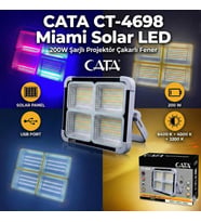 Cata CT-4698 Miami Solar Led 200W Şarjlı Projektör Çakarlı Fener Gri