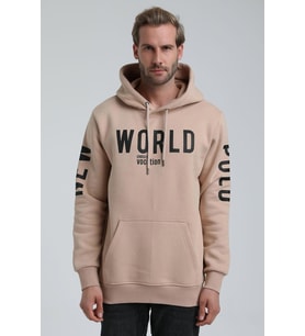 New World Polo Kapüşonlu Bej Slim Fit Hoodie 22FWM64035