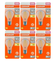 (6 Adet) Osram 6,5W (60W) 2700K (Sarı Işık) Dim Edilebilir E27 Duylu (Kalın Duy) Led Şeffaf Ampul