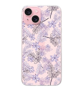 PrintiFy Apple iPhone 15 Uyumlu Floral Lila Tasarımlı Slim Fit Şeffaf Silikon Kılıf