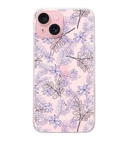 PrintiFy Apple iPhone 15 Uyumlu Floral Lila Tasarımlı Slim Fit Şeffaf Silikon Kılıf