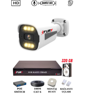 FURY 1 Kameralı Ip Güvenlik Kamerası Seti Sesli 4mp Gece Renkli Su Geçirmez 1506s 320GB