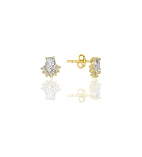 Gümüş altın yaldızlı oval kesim zirkon taşlı pırlanta modeli küpe SGTL11953GOLD