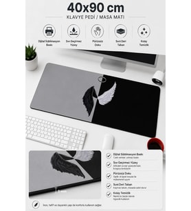 onicTouch UltraGrand Melek & Şeytan Kanatları Xxl Gaming Oyuncu Siyah Beyaz Klavye Mouse Pad 40x90Cm