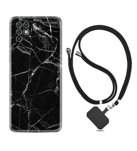 INFINIX Note 11 Pro Note 10 Hot 9 Play Kılıf Boyun Askılı Silikon Fragile Black Mermer 1378