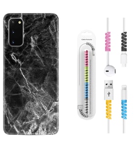 Samsung A02S A03S A10 A12 A13 A21S A22 Kılıf Kablo Koruma Spiral Silikon Kara Mermer 1375