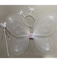 Beyaz Renk Kelebek Kanadı Tacı ve Sopası 50x37 cm