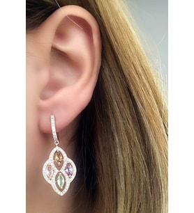 Sitrin Dumanlı kuvars peridot Ametist taşlı 925 ayar gümüş rose lüks küpe