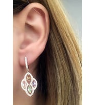 Sitrin Dumanlı kuvars peridot Ametist taşlı 925 ayar gümüş rose lüks küpe