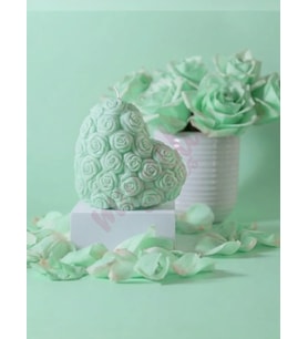 Mumelia Candles Gül Desenli Kalp - Doğal Soya Dekoratif Mum - Su Yeşili