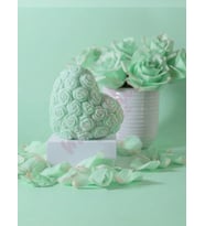 Mumelia Candles Gül Desenli Kalp - Doğal Soya Dekoratif Mum - Su Yeşili