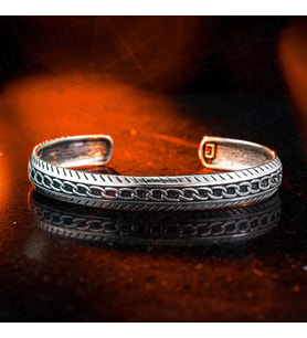 925 Ayar Gümüş Zincir Desenli Vintage Model Açık Cuff Hediye Erkek Bileklik