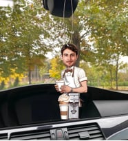 Kişiye Özel Karikatürlü Ahşap Araba Dikiz Ayna Süsü Barista Erkek-21