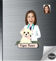 Kişiye Özel Veteriner Hekim Kadın Ahşap Magnet -1