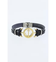 Gold Renk Deniz Çapası Figürlü Metal Aksesuarlı Siyah Renk Deri Erkek Bileklik - TJ-EB1339