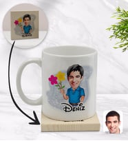 BK Gift Kişiye Özel Erkek Karikatürlü Beyaz Kupa Bardak ve Ahşap Bardak Altlığı Hediye Seti - Model 1