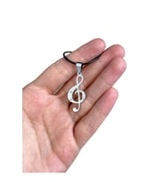 Taş Detaylı Sol Anahtarı Nota Müzik Paslanmaz Çelik Kolye -  Kaliteli ve Şık Tasarım (Gümüş)