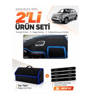 FIAT 500L (2013-2017) Uyumlu Torpido Örtüsü + Tay Tüyü Bagaj Çantası + Sticker Seti - Siyah Mavi