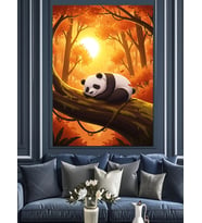 Ağaç Altında Panda Ayı Dekoratif Kanvas - Mdf Ahşap Tablo