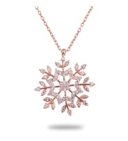 Madam Matmazel Zirkon Taşlı Kar Tanesi Gümüş Kadın Kolye, 925 Ayar, Kübik Zirkon, Kız, Arkadaş, Hediye (Rose - Gold)