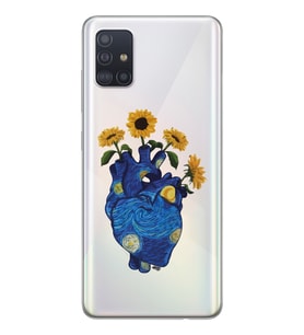 Samsung Galaxy A51 Uyumlu Vincent Van Gogh Kalp Tasarımlı Şeffaf Telefon Kılıfı