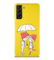 Samsung Galaxy S21 Plus Soft Premier Kapak Aşk Tasarımlı Silikon Kılıf - Sarı (Şeffaf)