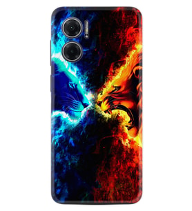 Xiaomi Redmi Note 11E Kılıf Silikon Desen Özel Seri Red Blue Leon 1714