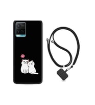 Vivo Y21s Kılıf Silikon Desen Boyun Askılı Love Cats 1690