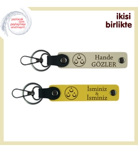 Sevgiline Her Gün Seni Hatırlatacak Hediye – Üç Ayyıldız Desenli Deri Anahtarlık, Sütlü Kahve-Sarı