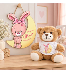 Kişiye Özel Bebek Kapı Süsü (Peluş Ayıcık Hediyeli) – Baby Shower / Hastane Odası